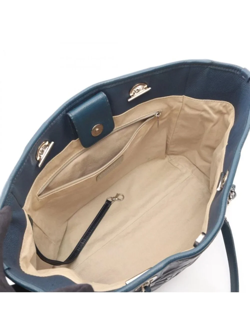 Chanel Tote Bag Deauville Dark Navy Leather Caviar Chain Shoulder Back